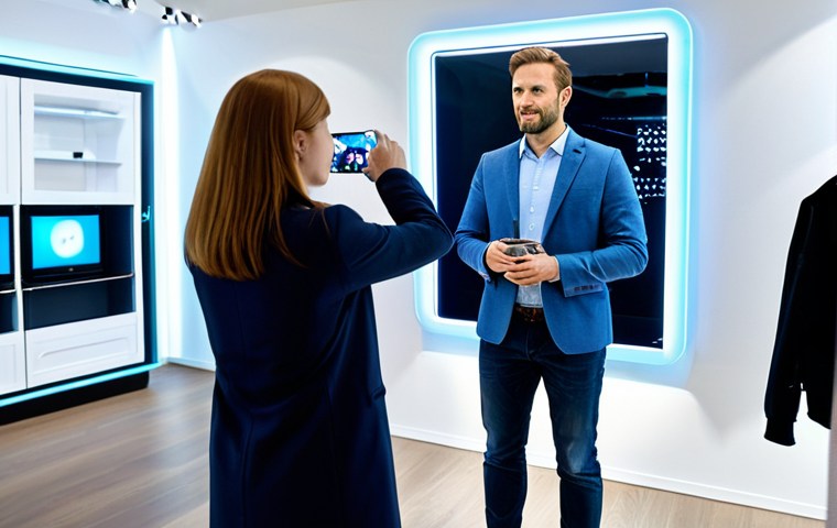 홀로그램 디스플레이의 비즈니스 모델 - Retail Hologram Display**

"A modern electronics store in Berlin, Germany. A fully clothed customer ...