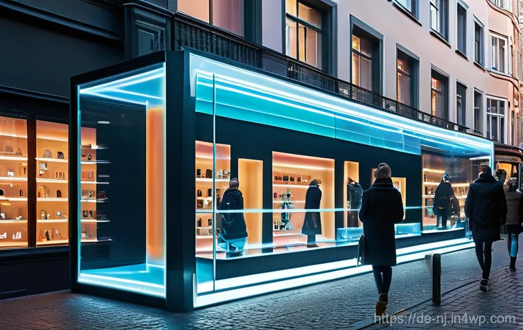 홀로그램 디스플레이의 보급 확대 전략 - **Holographic Retail Display on Königsallee**
A vibrant, eye-level shot of a bustling upscale sh...