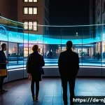 홀로그램 디스플레이의 사용자 테스트 및 피드백 - A futuristic urban scene in Berlin showing diverse users interacting with lightweight, ergonomic hol...