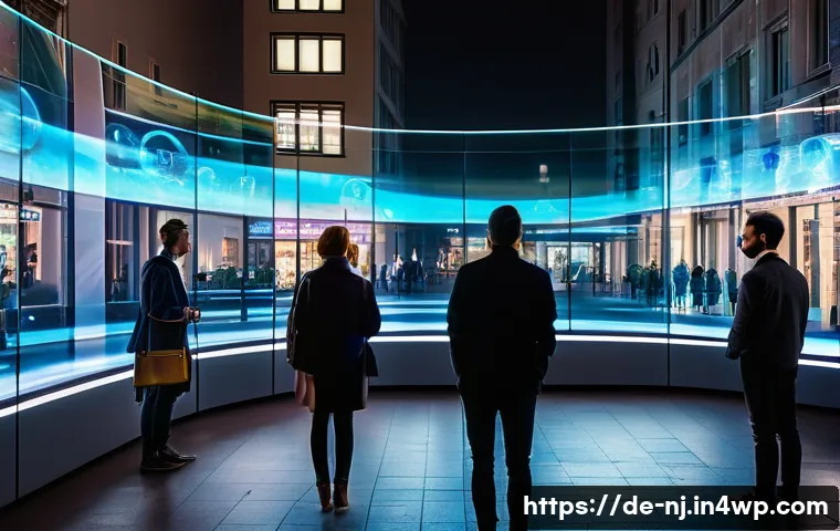 홀로그램 디스플레이의 사용자 테스트 및 피드백 - A futuristic urban scene in Berlin showing diverse users interacting with lightweight, ergonomic hol...